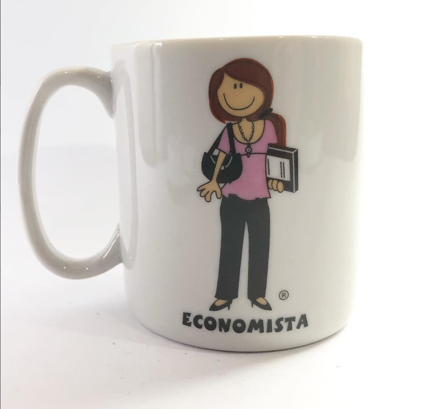 Caneca branca de profissão com ilustração de economista
